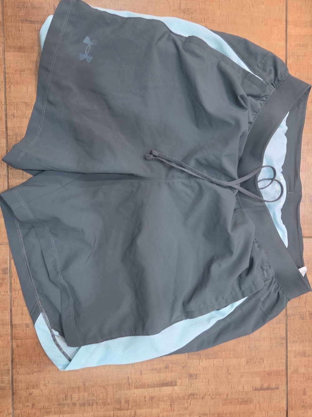 Under Armour Gray Athletic Shorts with Light Blue Trim